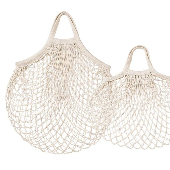 Mesh Bag Set 2 Ikea Natural Fiber Net Cotton Fabric Fruit Storage Organizer mq - Picture 1 of 6